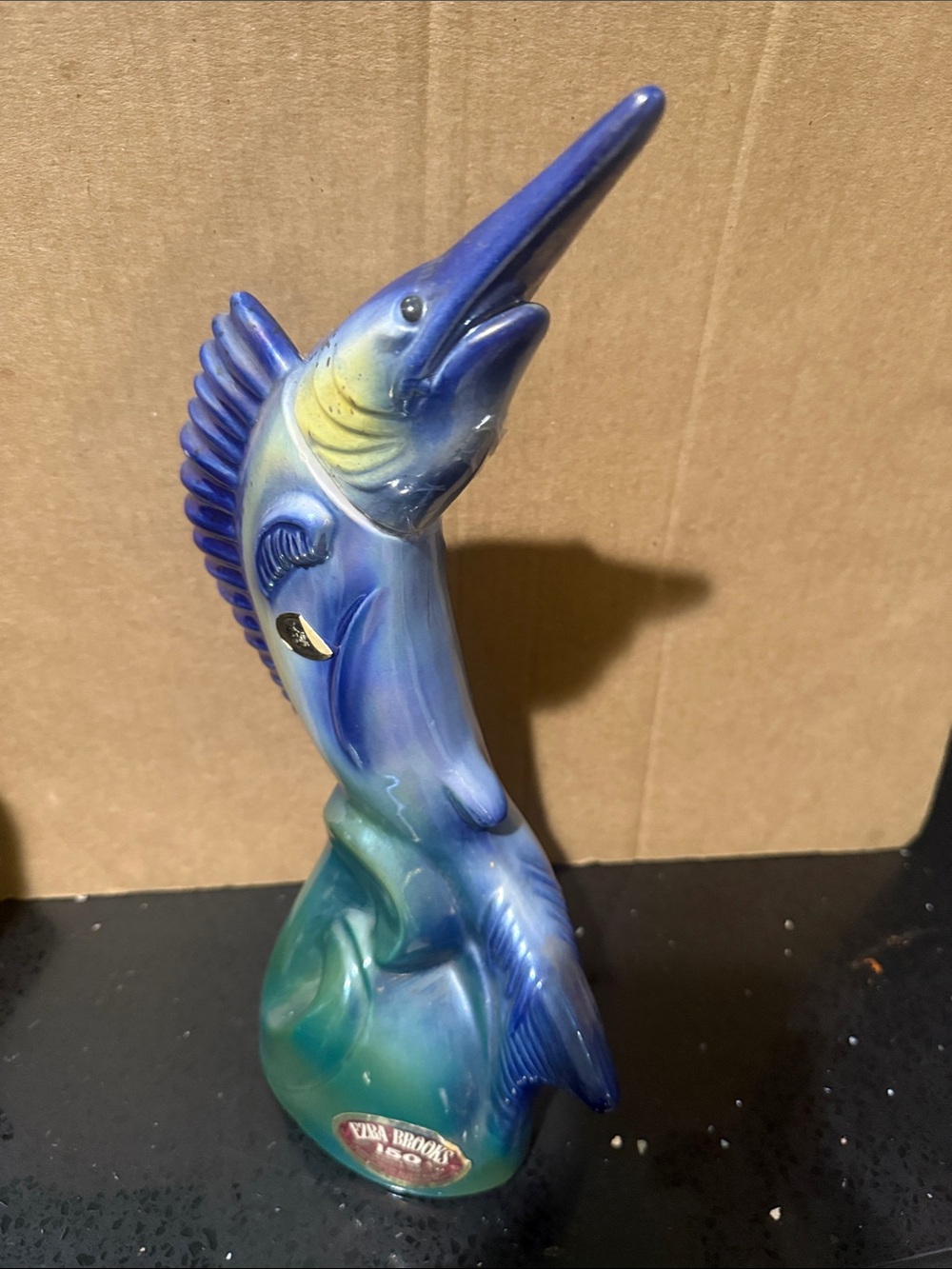 Ezra Brooks Blue and Green Ceramic Marlin Fish Figurine Aquarium Accent
